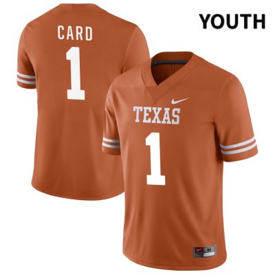 Texas Longhorns Youth #1 Hudson Card Authentic Orange NIL 2022 College Football Jersey QHW14P2S